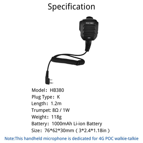 RUYAGE Amplified PoC Radio Speaker Mic for K-Plug 2-Pin Radios