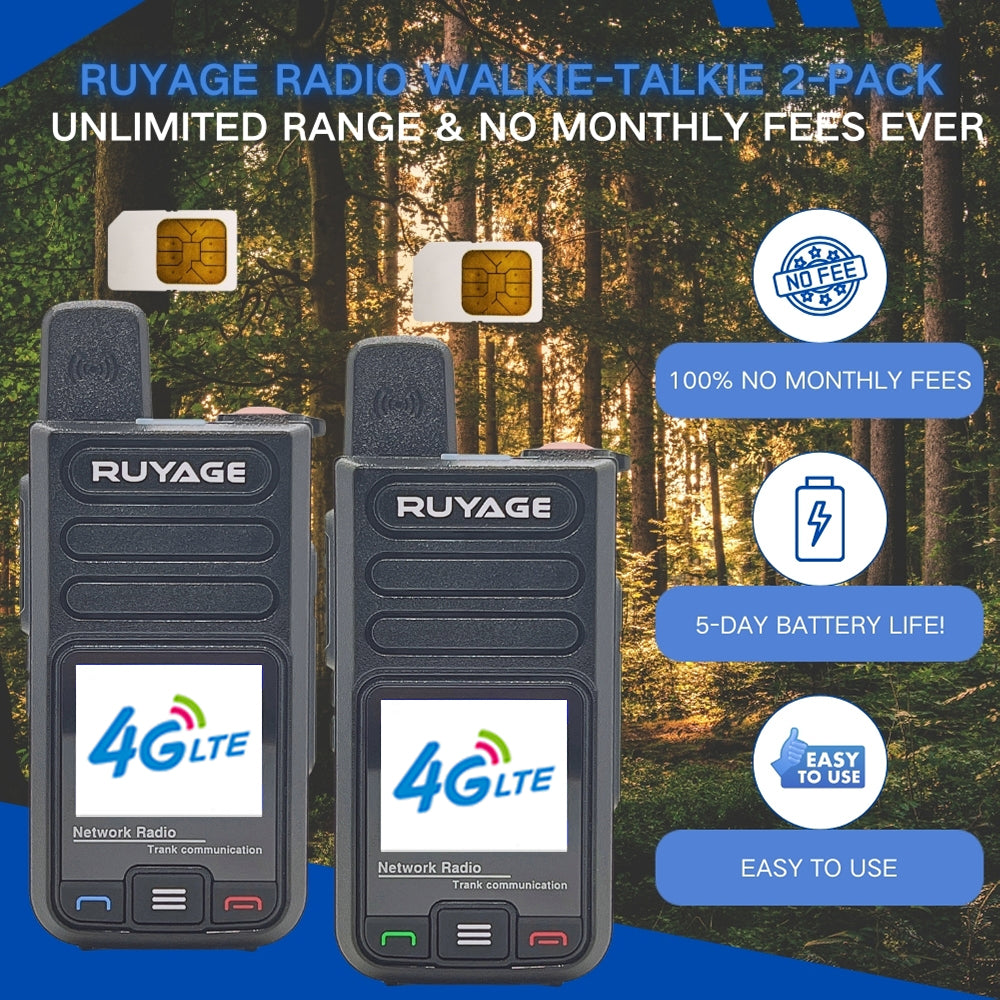 Ruyage R7 Nationwide Lte Two Way Radios Lifetime Free Unlimited Range Rechargeable Global 4g Poc,Portable Walkie Talkies Long Range for Adults Family Road Trip Truck Fleet 2 Pack