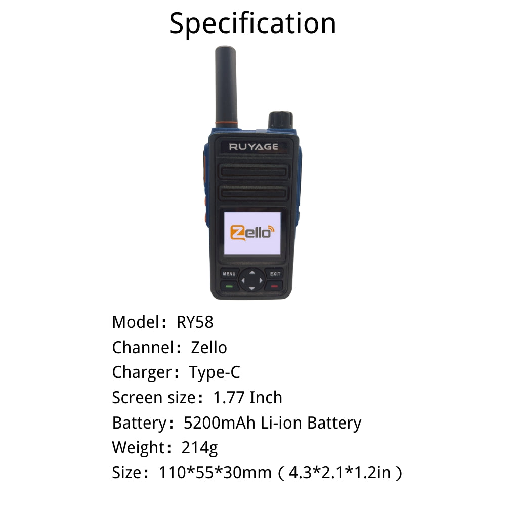 Ruyage RY58 Zello Push-to-Talk 4G LTE Long Range Walkie Talkie