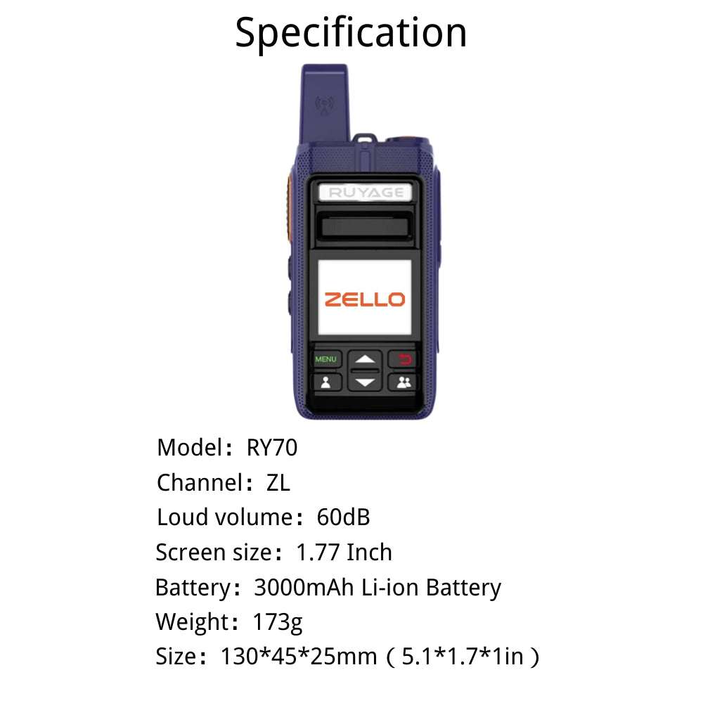 Ruyage RY70 Zello Push-to-Talk 4G LTE Long Range Walkie Talkie