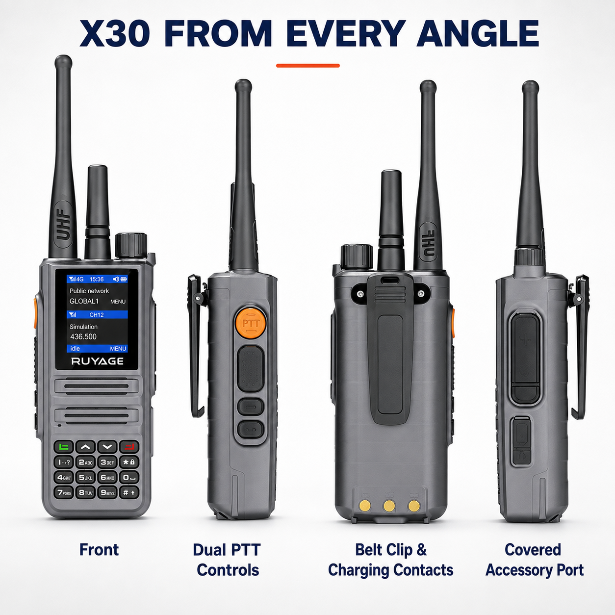 RUYAGE X30 Dual-Mode 4G LTE PoC & 5W UHF Two-Way Radio – IP54