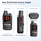 Rádio Ruyage ZL20 com botão PTT Tela de 1,7 polegadas WiFi Hotspot Walkie Talkies Longo alcance 100 milhas Push-to-Talk para Zello Android 