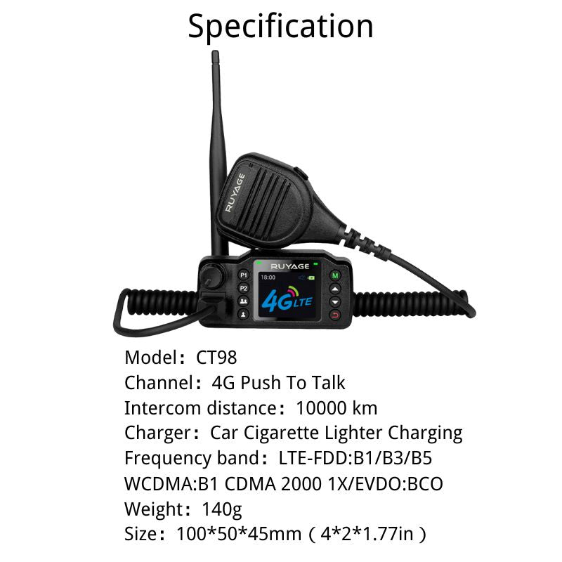 Ruyage Car POC Radio Nationwide LTE Push-to-Talk Long Range Vehicle Two Way Radio