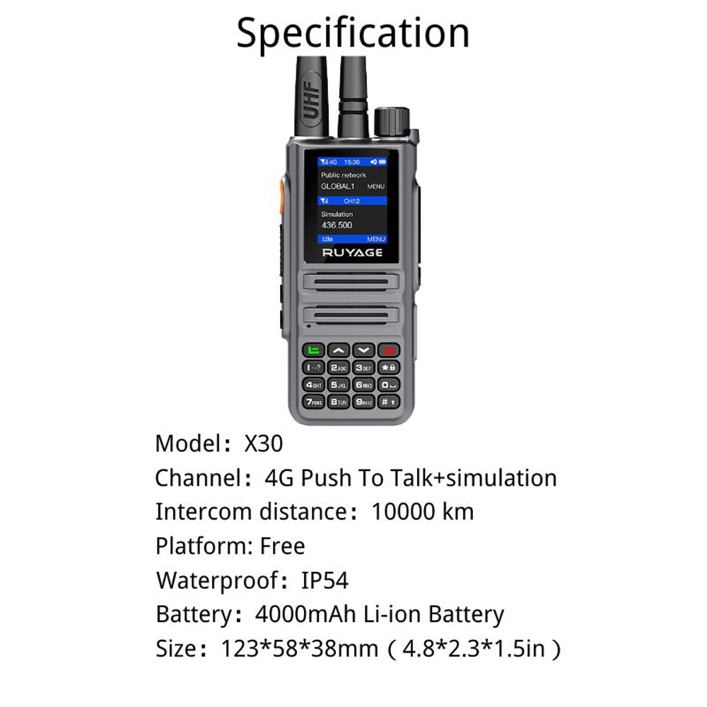 Ruyage X30 Dual Mode Long Range Radio Analog + 4G LTE PTT Walkie Talkie