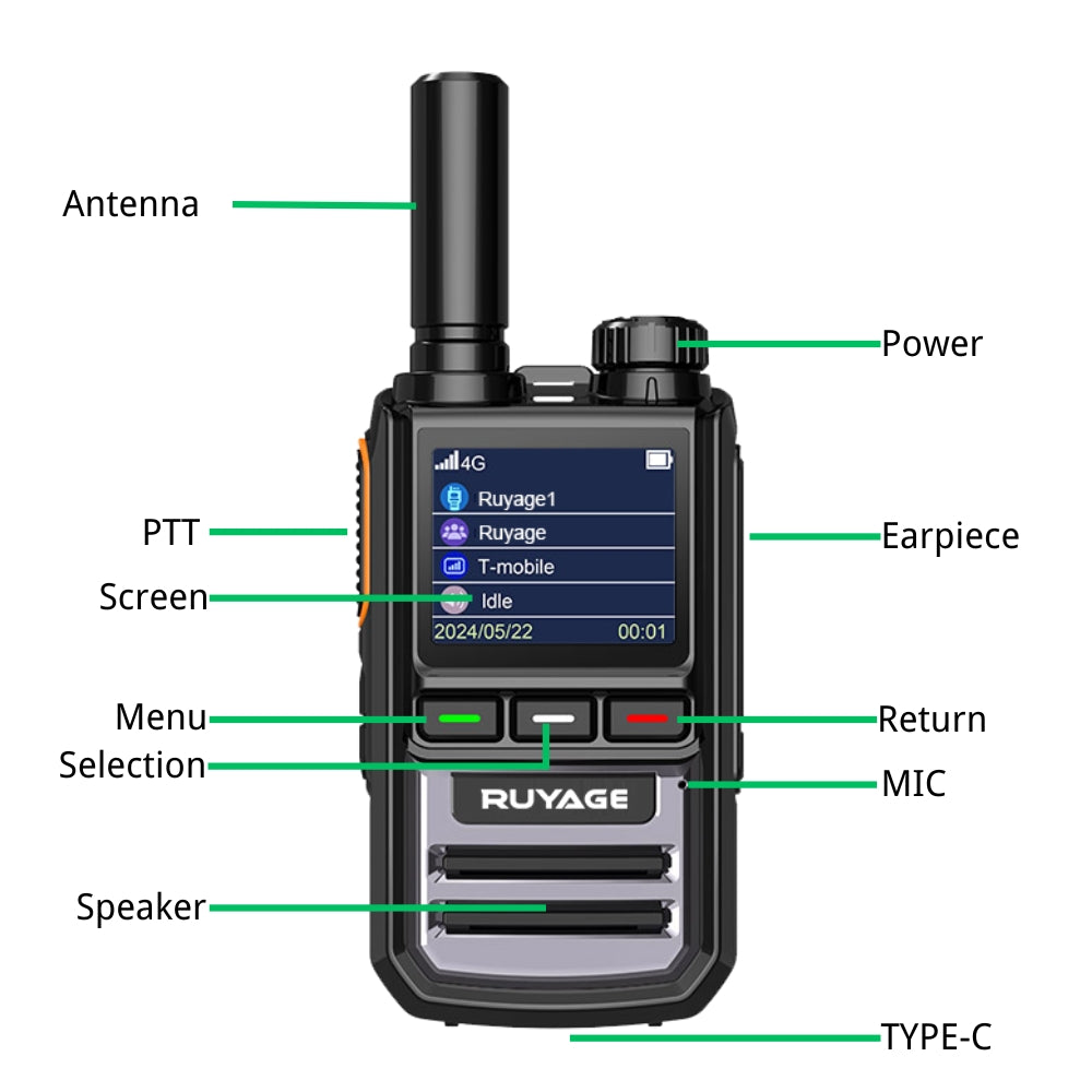 Ruyage R1 Two Way Radio Nationwide LTE Push-to-Talk Walkie Talkie