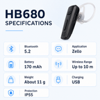 RUYAGE HB680 Bluetooth PTT Earpiece for Zello PoC Radios
