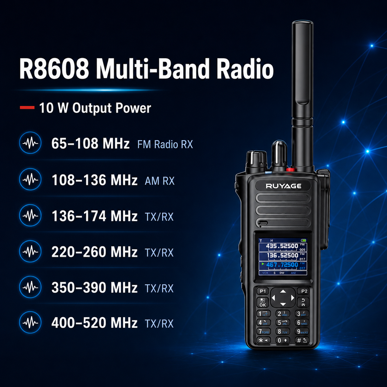 RUYAGE R8608 10W 6-Band Analog Walkie Talkie