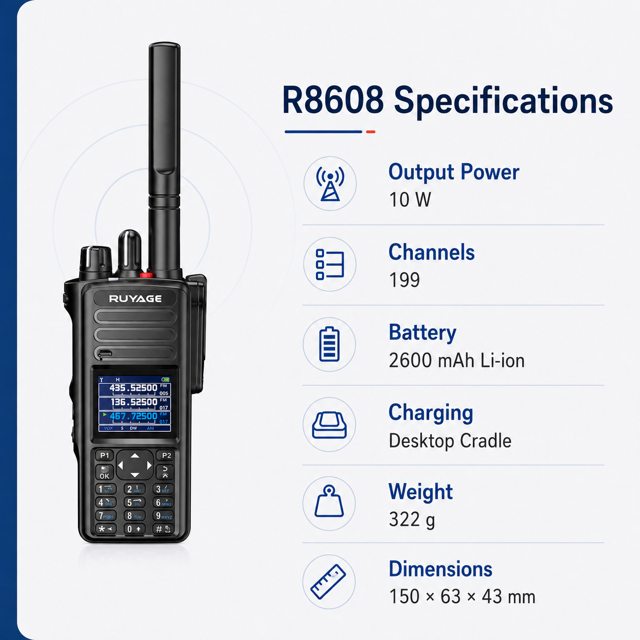 RUYAGE R8608 10W 6-Band Analog Walkie Talkie