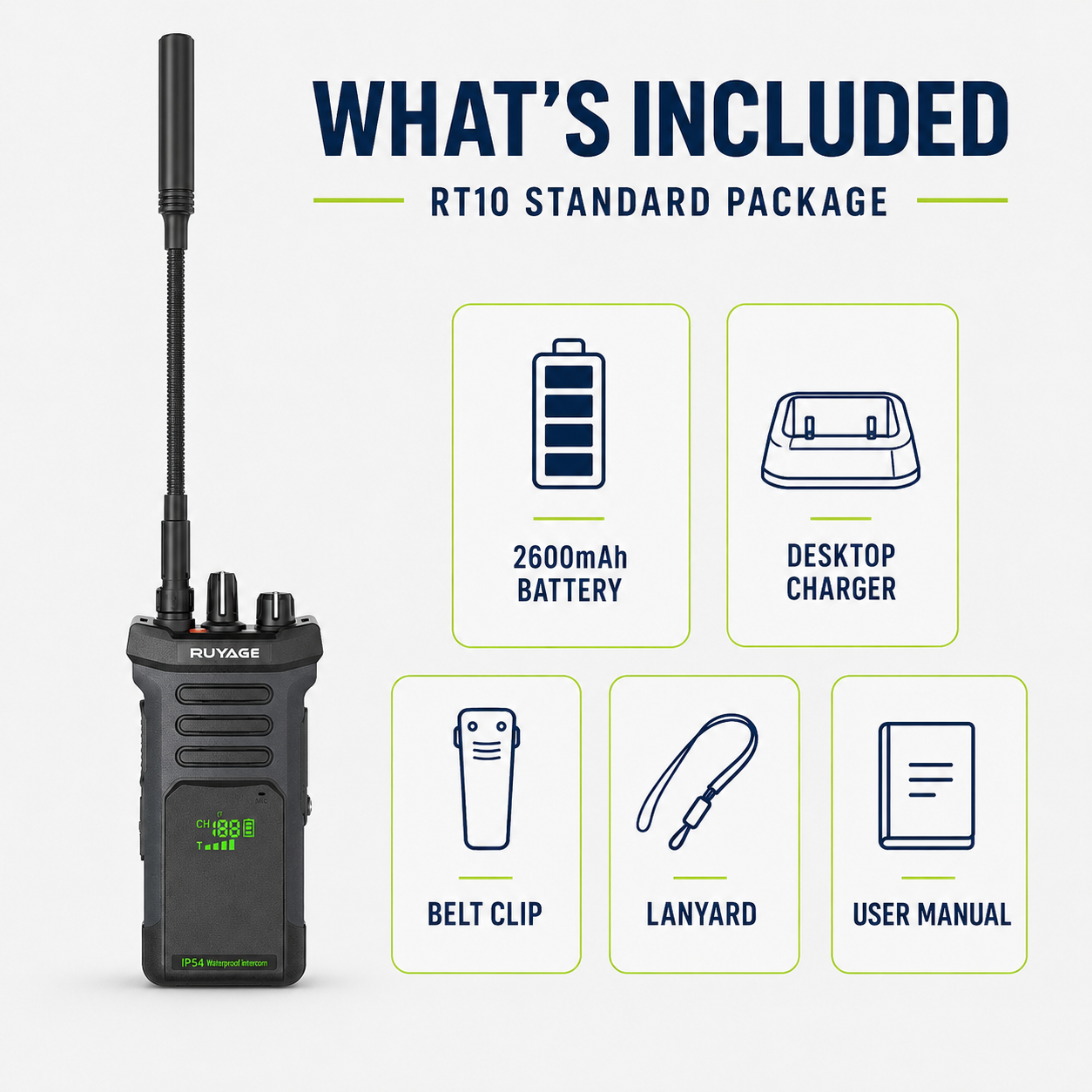 RUYAGE RT10 20W UHF Long-Range Analog Walkie Talkie