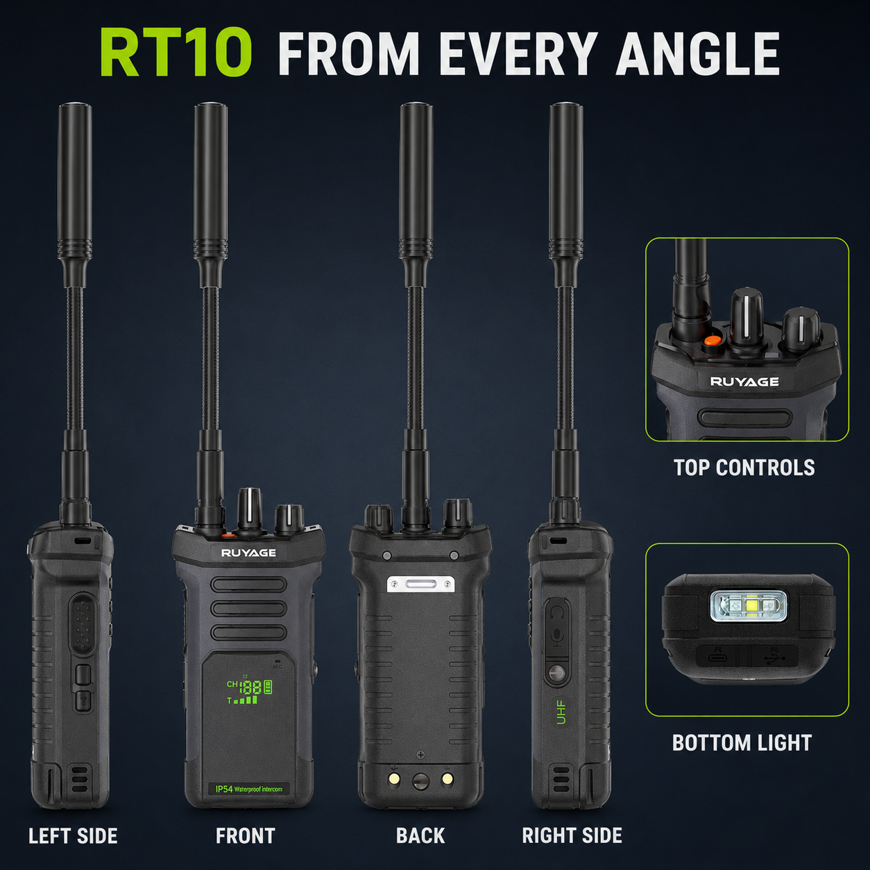 RUYAGE RT10 20W UHF Long-Range Analog Walkie Talkie