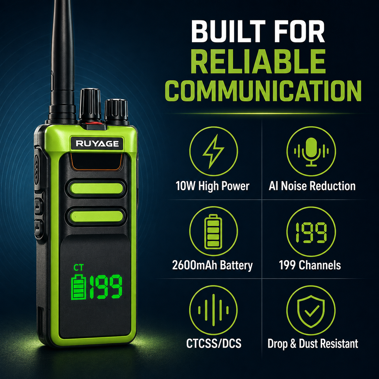 RUYAGE RT30 10W Long Range VHF or UHF Analog Walkie Talkie