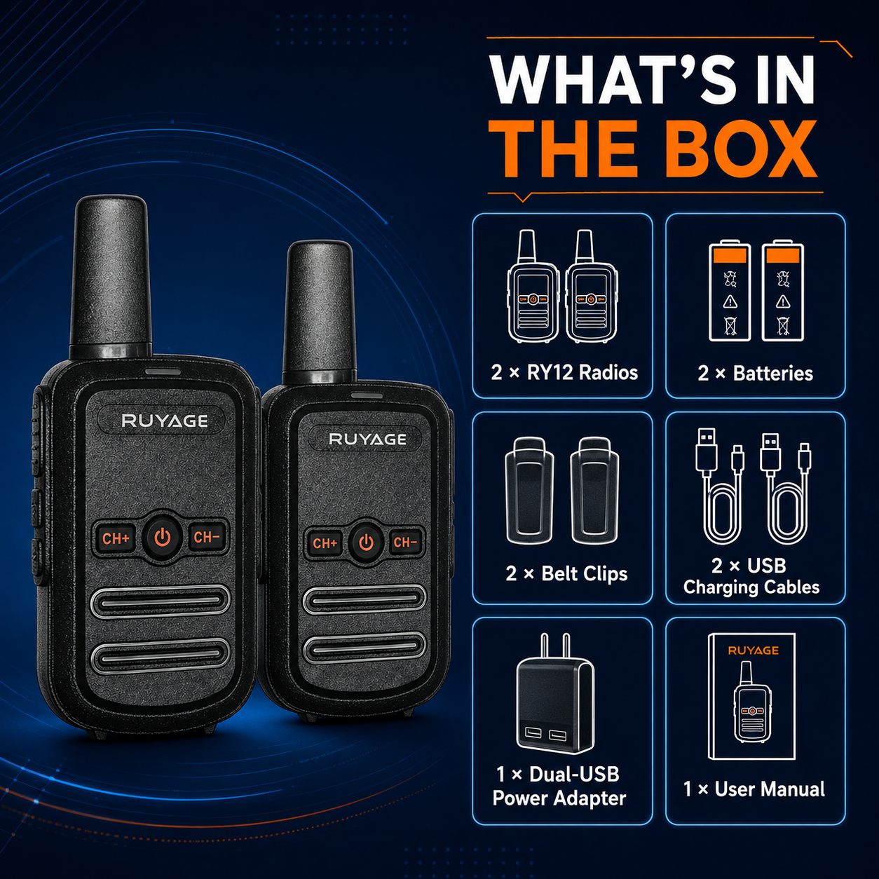 RUYAGE RY12 Mini Rechargeable FRS Walkie Talkie with VOX