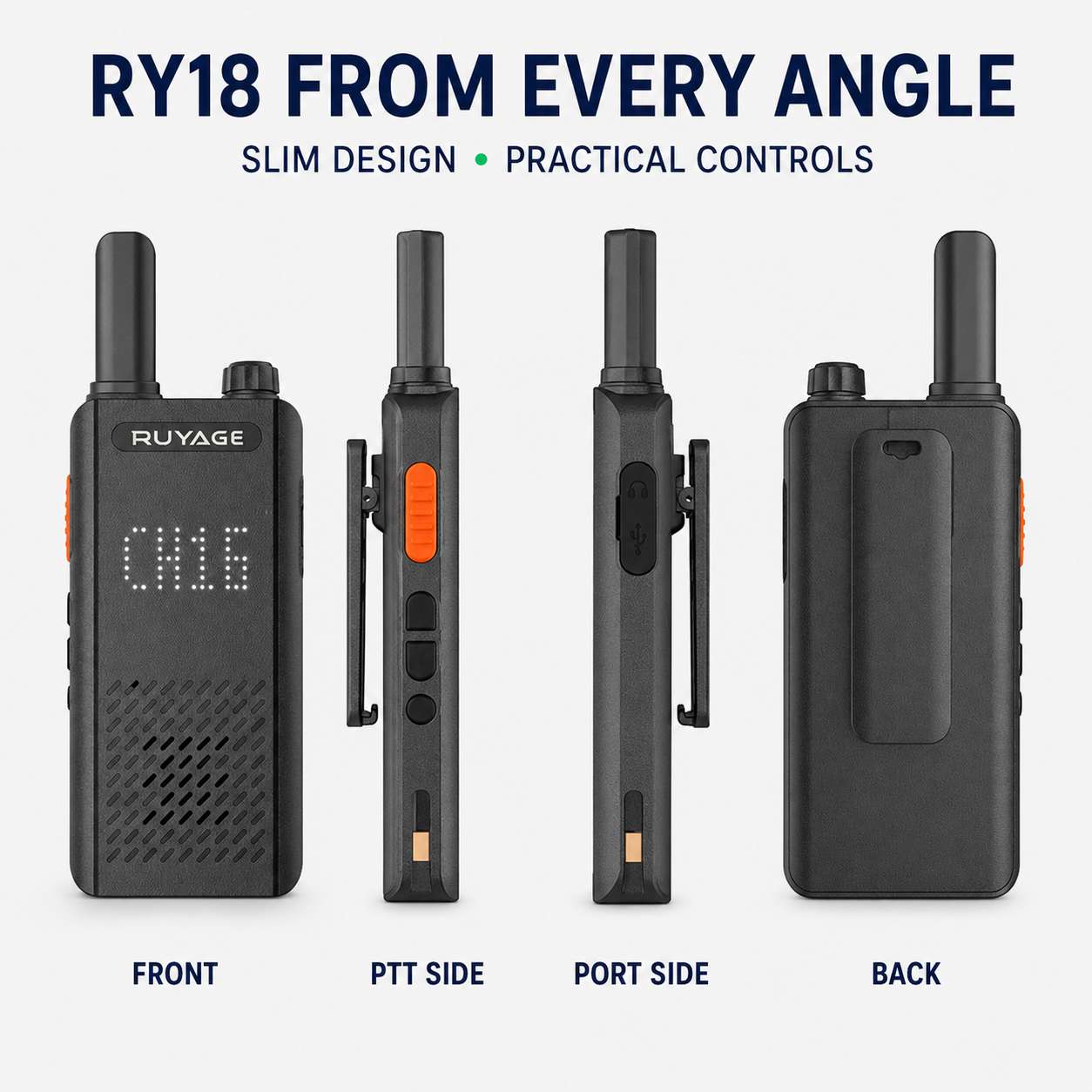 Ruyage RY18 Walkie Talkies para adultos recarregável 1 pacote, rádio bidirecional FRS portátil de longo alcance 16 canais viva-voz VOX para acampamento e caminhada 