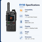 RUYAGE RY98 Zello-Compatible 4G LTE Walkie Talkie Phone with Keypad