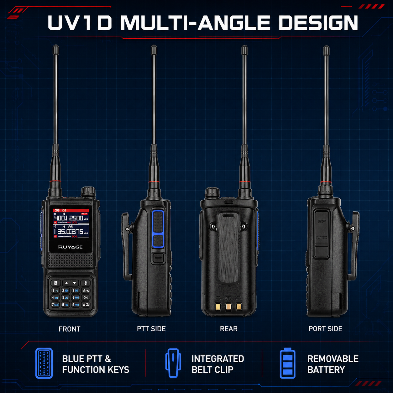 RUYAGE UV1D 5W 6-Band VHF/UHF Analog Walkie Talkie