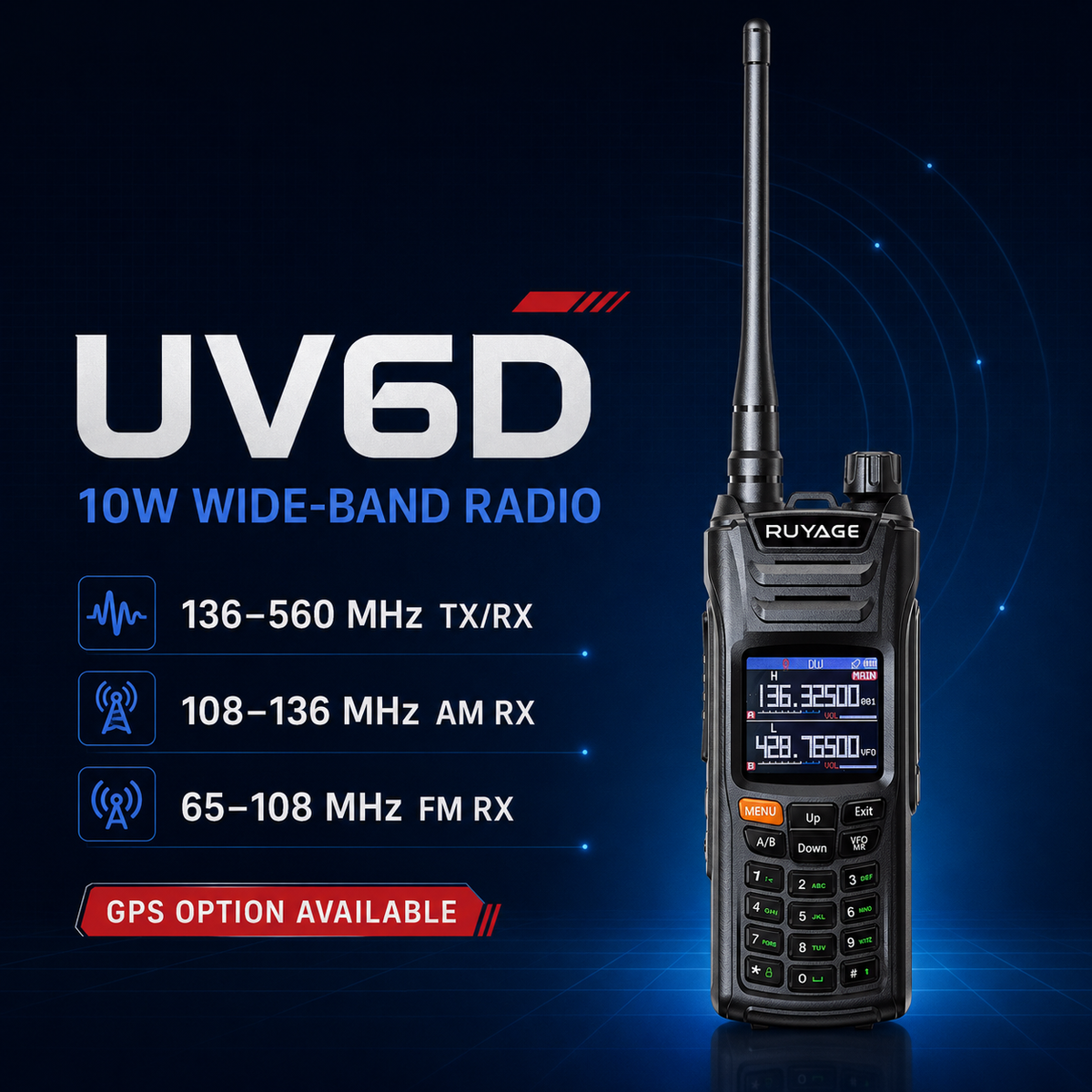 RUYAGE UV6D 6 Band VHF/UHF Analog Walkie Talkie with GPS