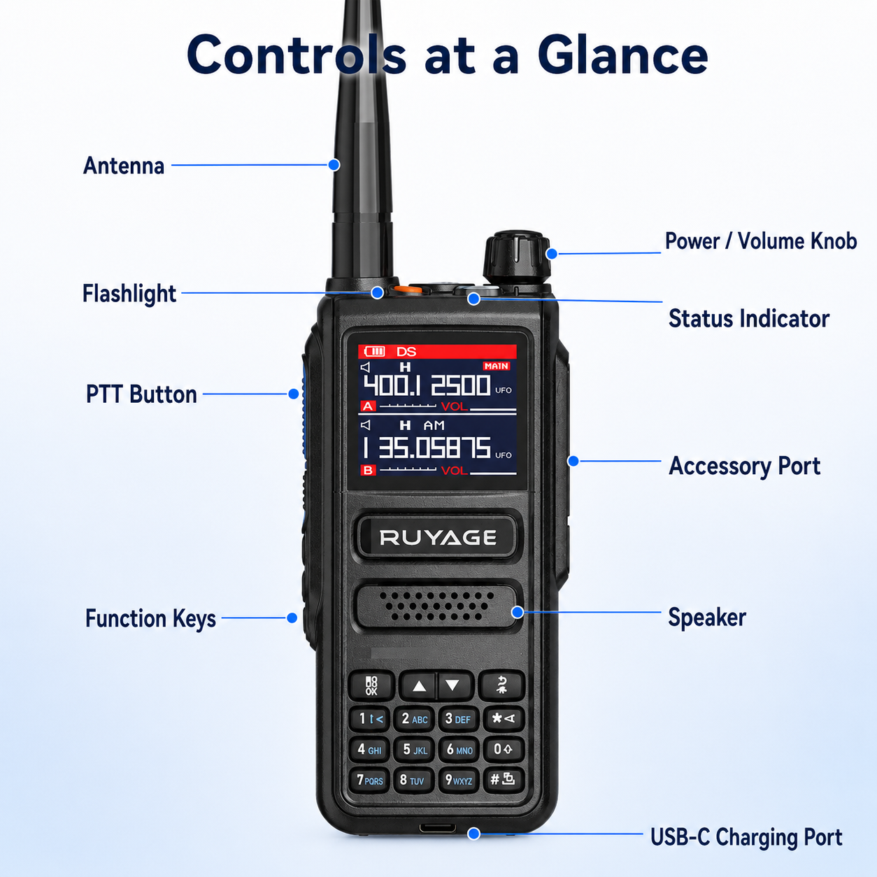 RUYAGE UV98 10W 6-Band VHF/UHF Analog Walkie Talkie
