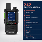 Ruyage-X20 4G 푸시투토크 워키토키 네트워크 글로벌 POC 라디오 장거리 500마일 하이킹 캠핑용 