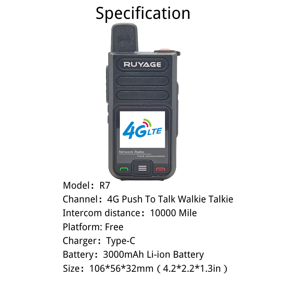 RUYAGE R7 4G LTE PoC Walkie Talkies with SIM Card