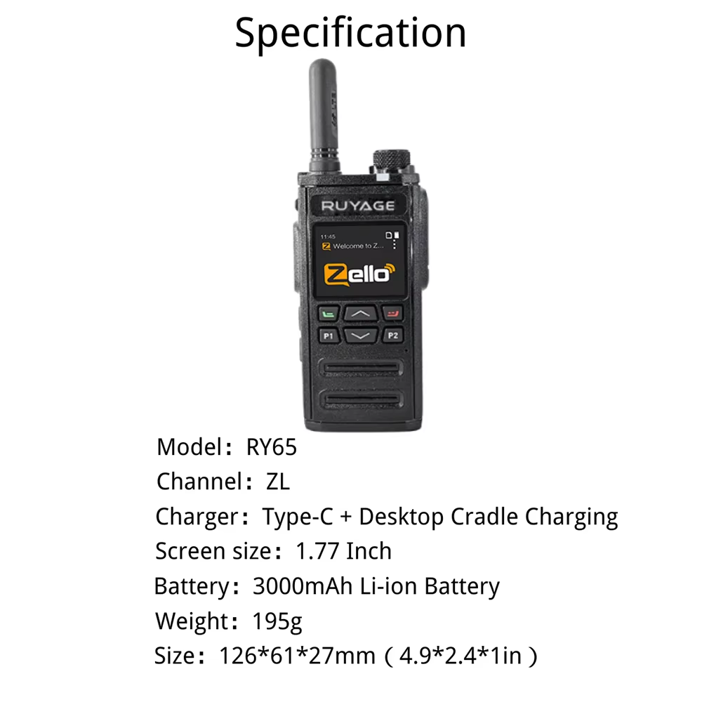 Ruyage RY65 Zello Push-to-Talk 4G LTE Long Range Walkie Talkie