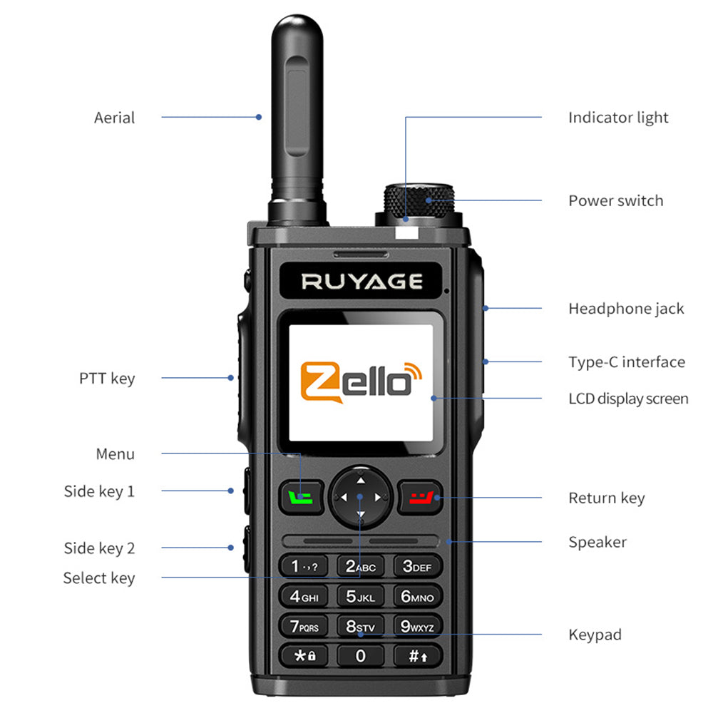 Ruyage RY98 Zello Push-to-Talk 4G LTE Long Range Walkie Talkie