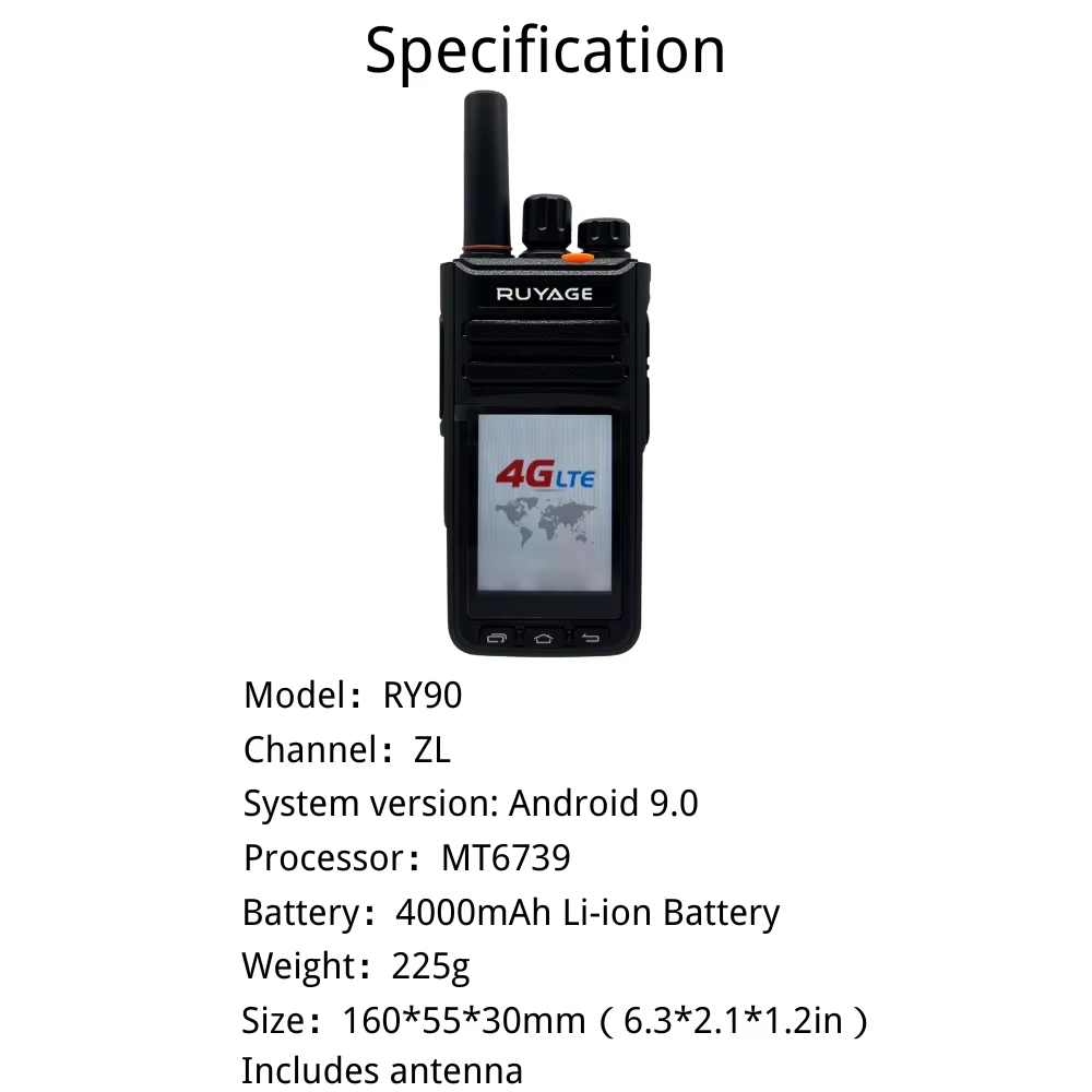 Ruyage RY90 Touch Screen Zello Push-to-Talk 4G LTE PoC Two Way Radio