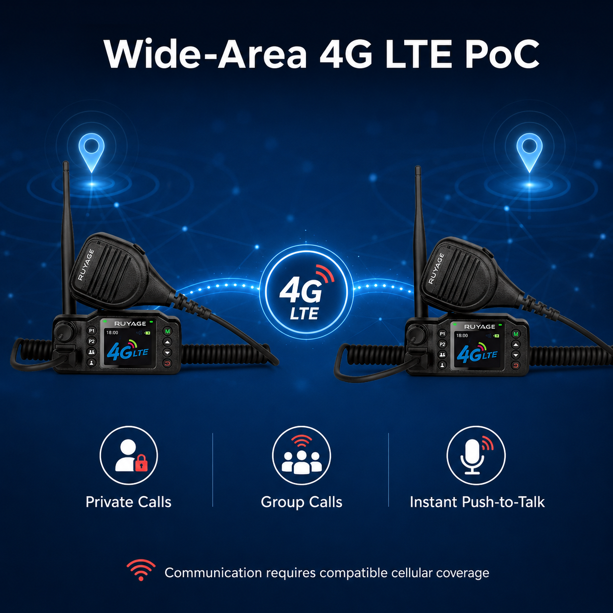 RUYAGE CT98 4G LTE Vehicle PoC Radios – 2-Pack