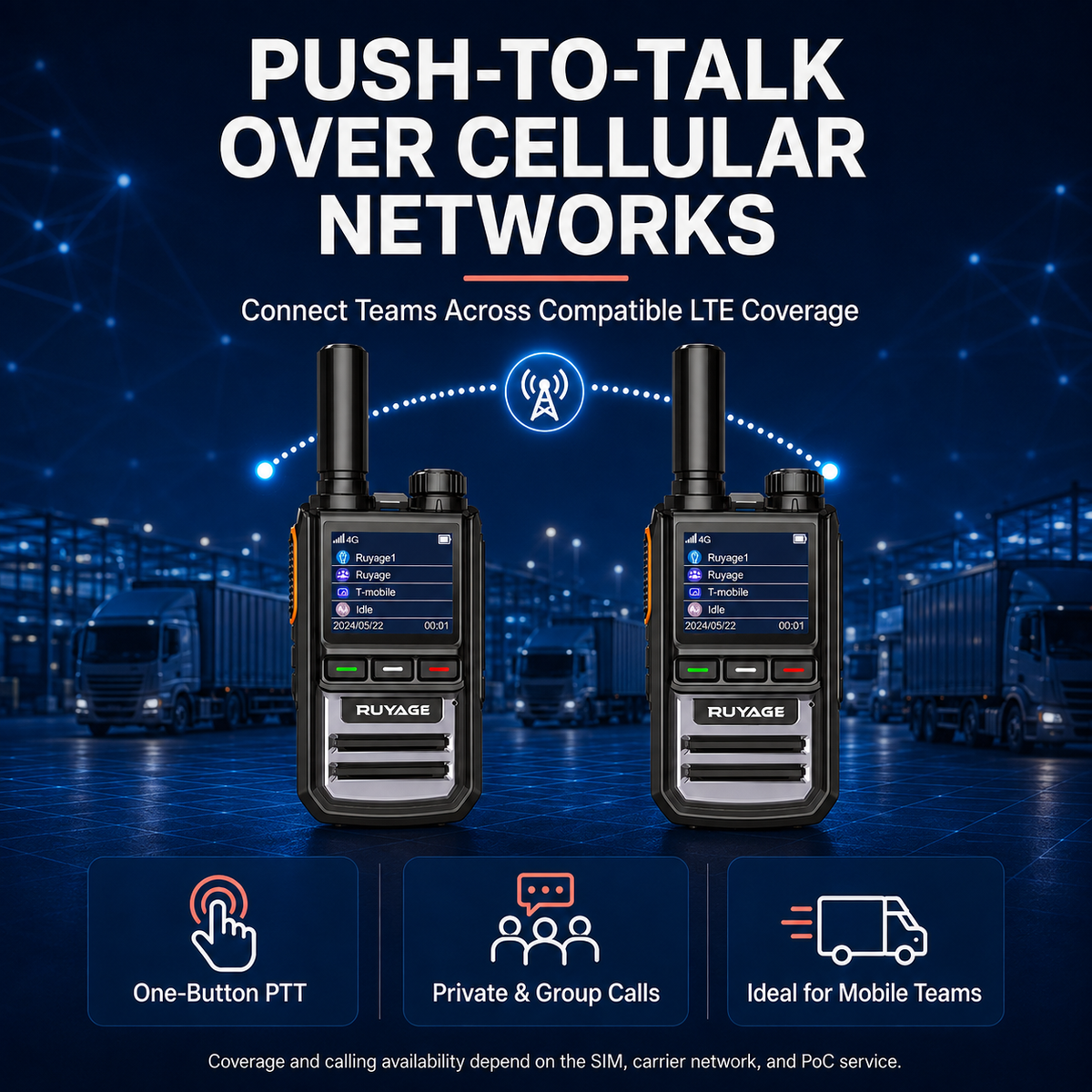 RUYAGE R1 4G LTE PoC Walkie Talkies – 2-Pack
