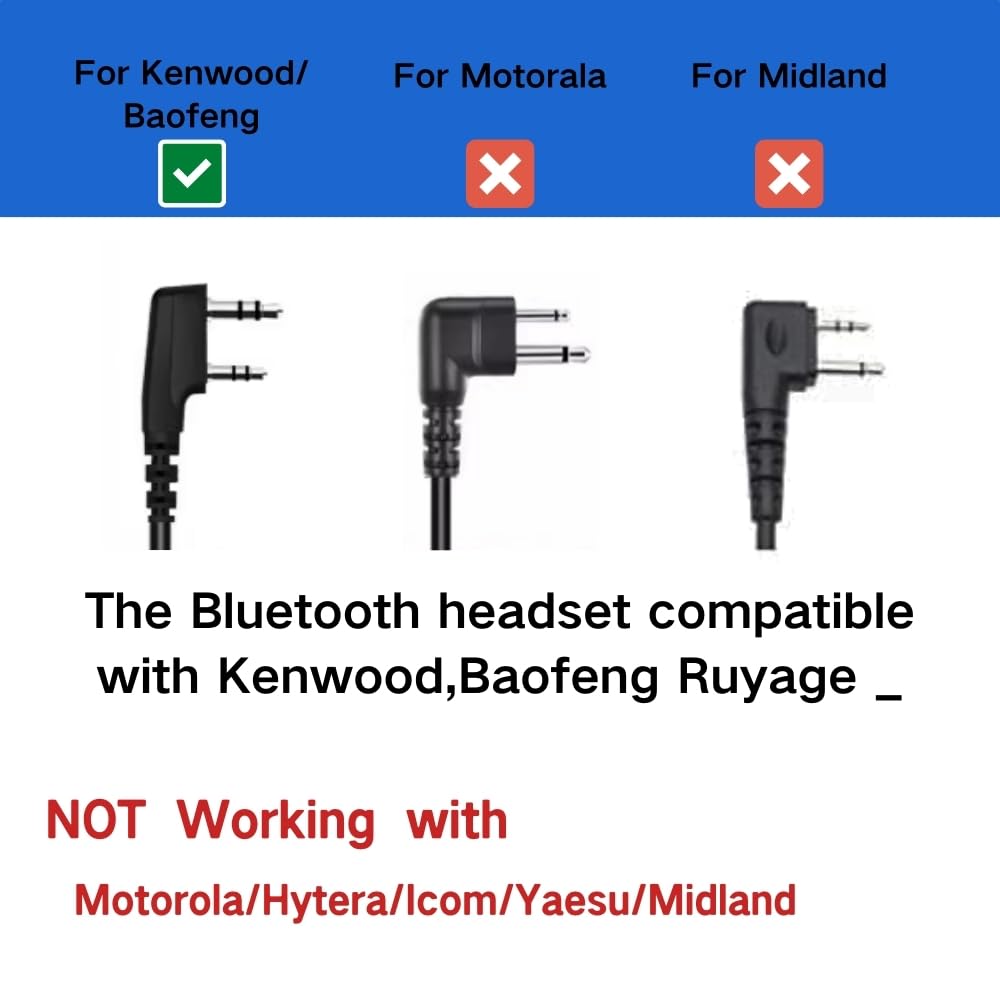 Ruyage Walkie Talkie Fone de ouvido Bluetooth, fone de ouvido Bluetooth com microfone com cancelamento de ruído, para UV98 compatível com rádios BaoFeng Kenwood Quansheng uv-k5 uv-5r e mais 